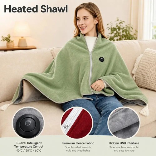 Heated fleece poncho for women - heated,