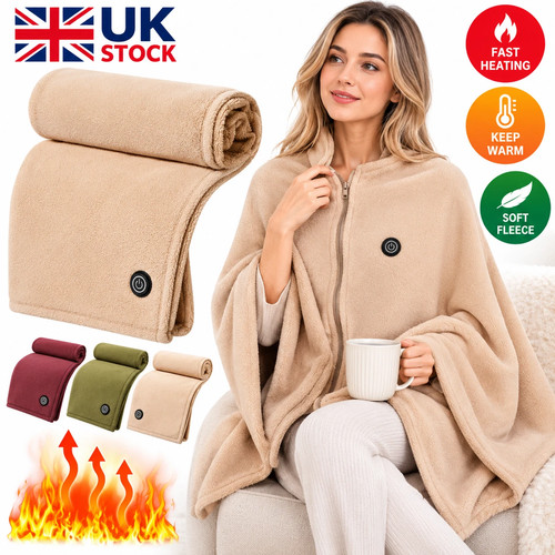 Heated fleece poncho for women - heated,
