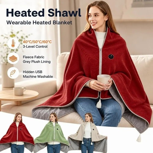 Heated fleece poncho for - heated, women
