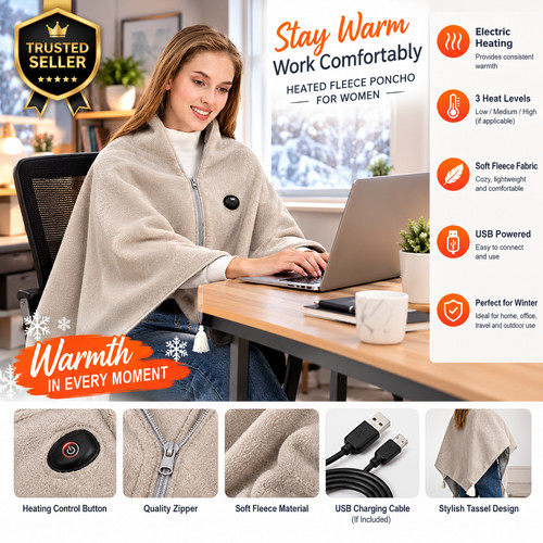 New heated fleece poncho - new,